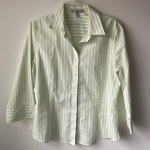 Foxcroft top non iron fitted button up size 14 lime, green and white pin striped